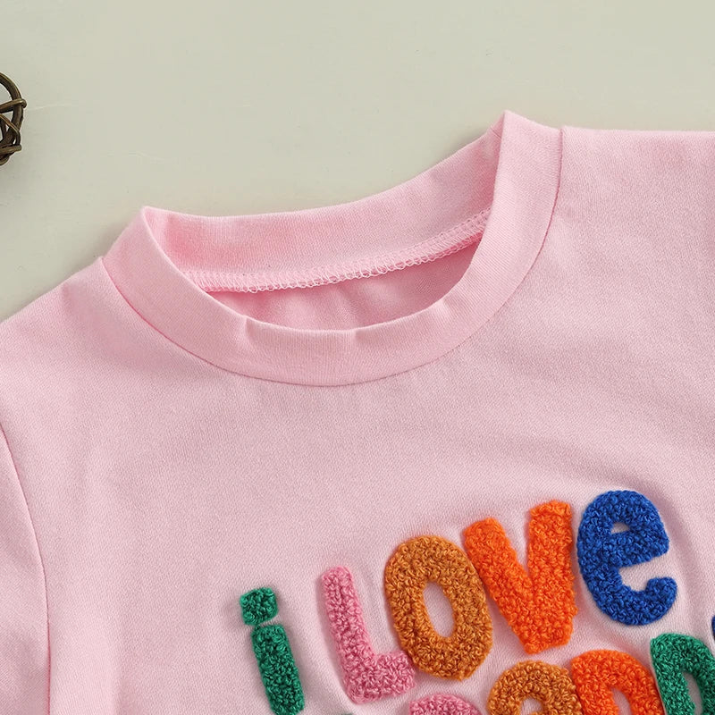 0-5Y Toddler Kids Girls Summer Clothes Sets Letter Embroidery Short Sleeve T-Shirt and Elastic Tulle Skirt