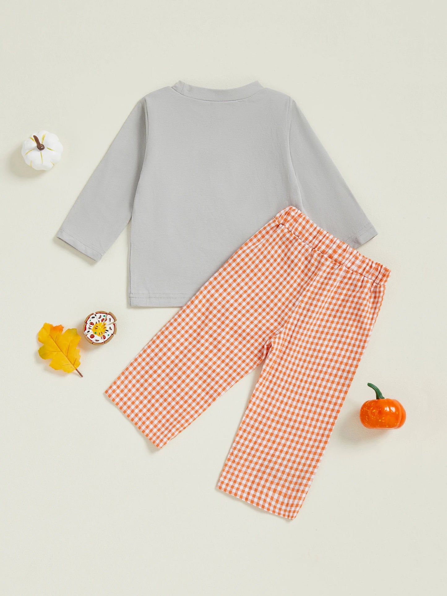 Toddler Boys Halloween Clothes Set - Ghost Embroidery Sweatshirt & Plaid Pants (0-4Y)