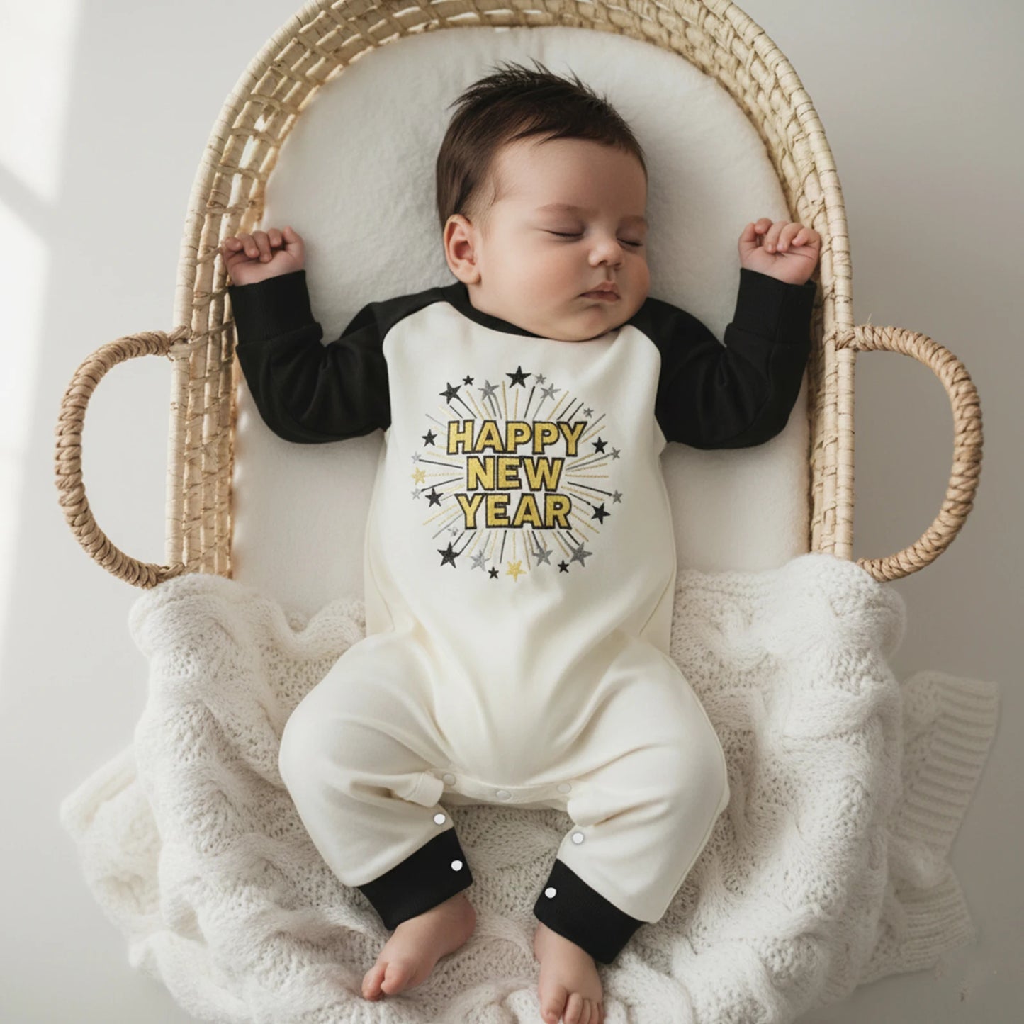 Newborn Baby Boys New Year Romper - Letter Embroidery Footless Pajamas
