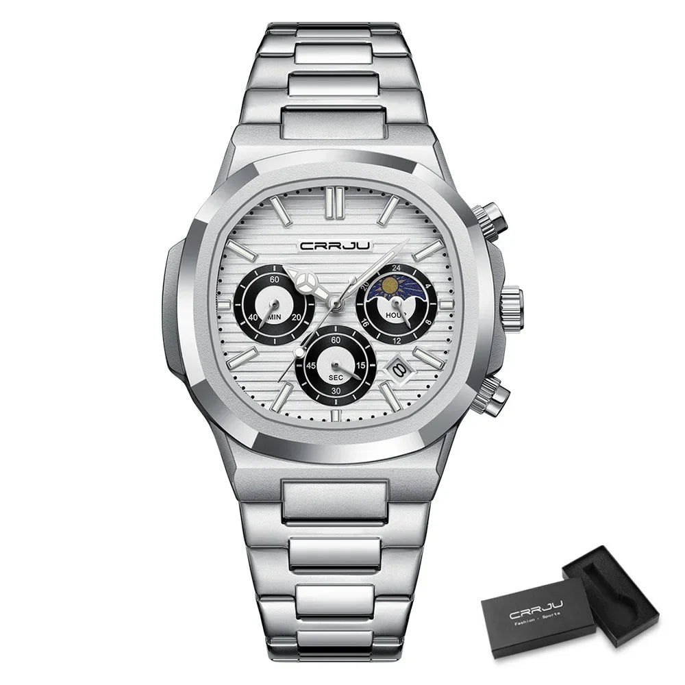 Men's Waterproof Pilot Chronograph Watch - Luminous Stainless Steel Timepiece