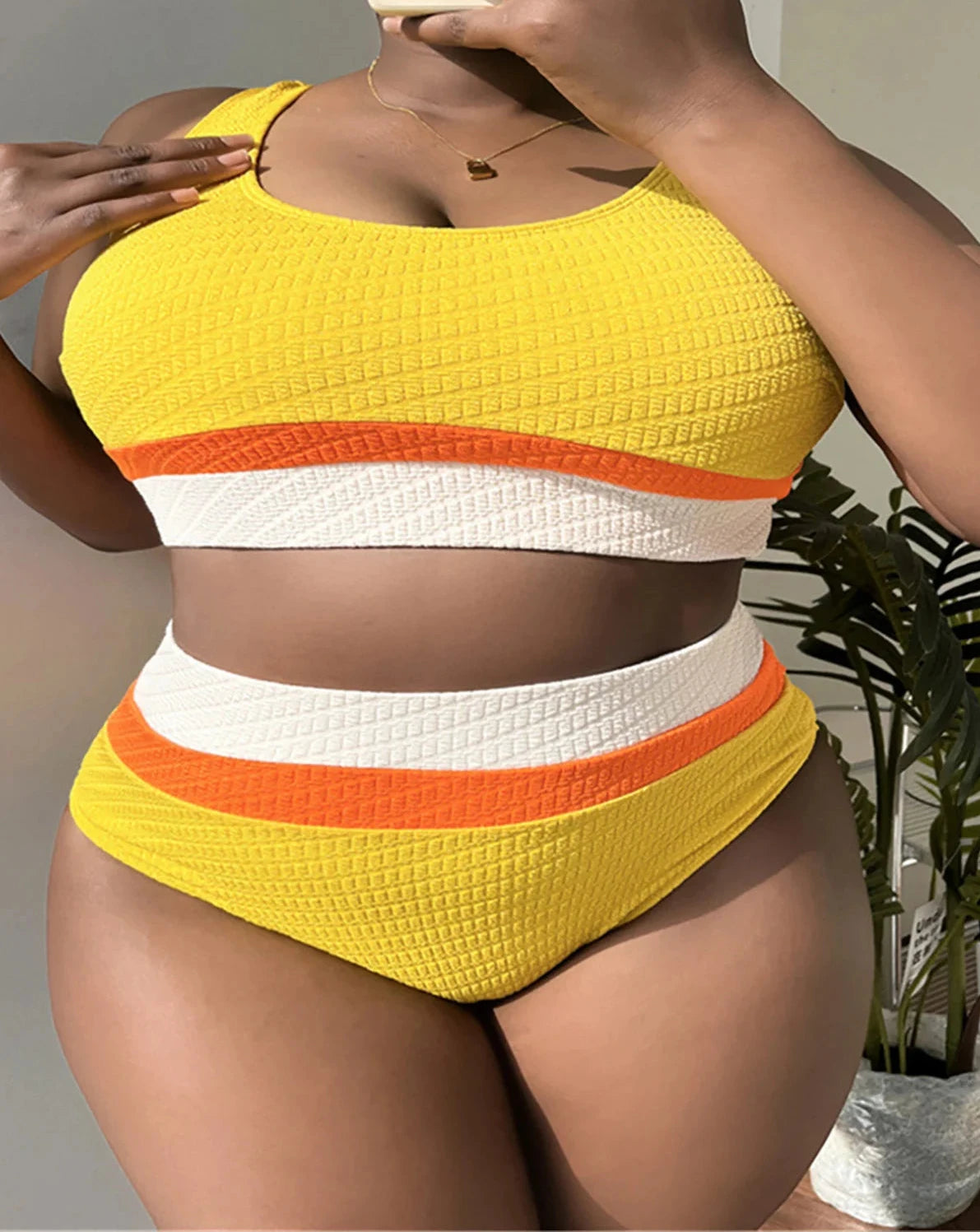 High Waist Splicing Bikini Set Plus Size