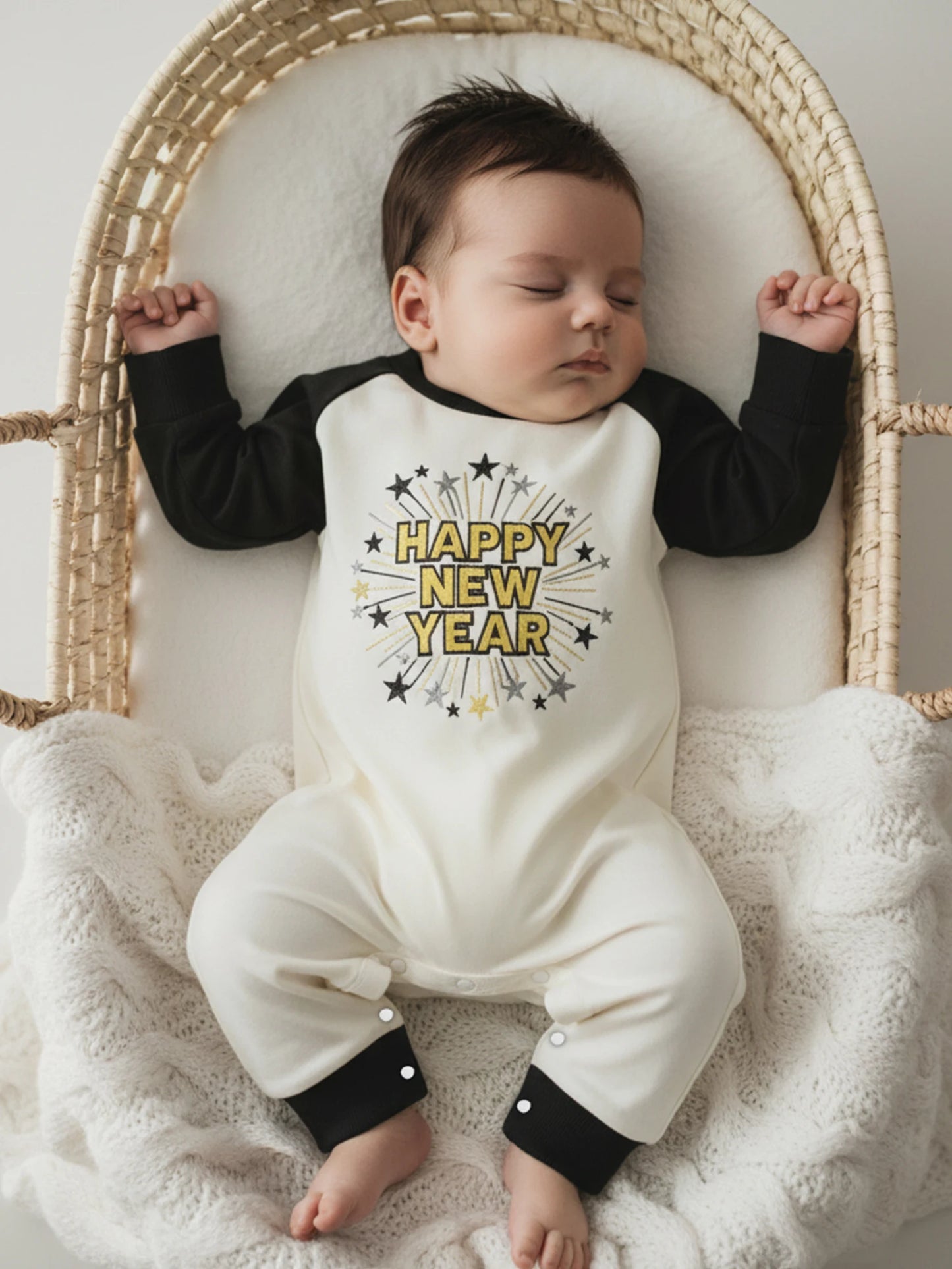 Newborn Baby Boys New Year Romper - Letter Embroidery Footless Pajamas