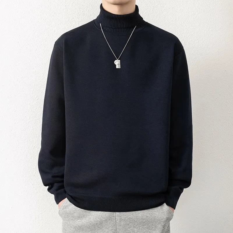 Men's Turtleneck Fleece Knitted Pullovers Casual Warm Knit Sweater