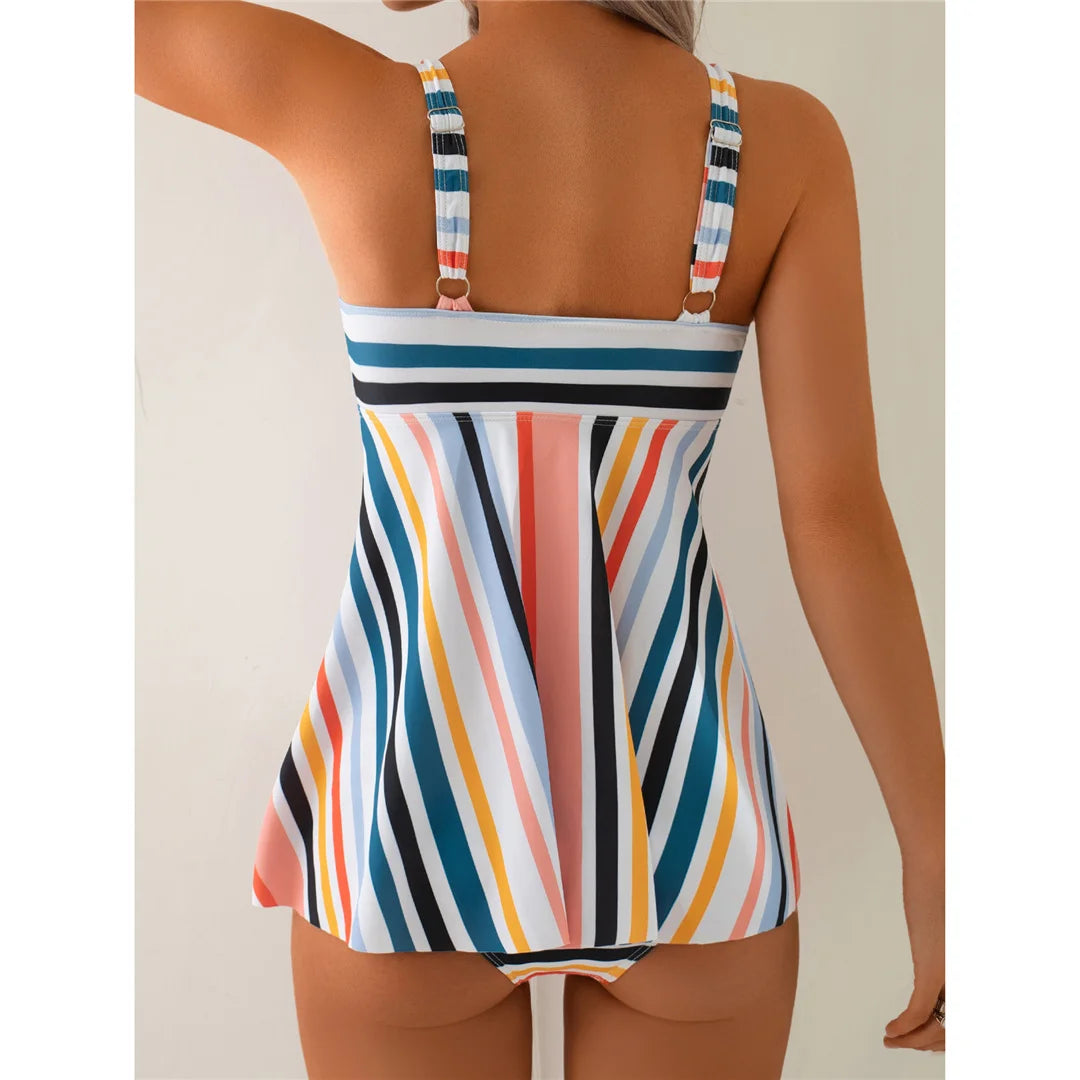 Women's Rainbow Stripe V-Neck Bikini Set - Padded Two-Piece