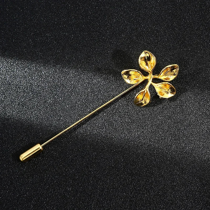 Vintage Metal Leaf Flower Brooch - Gold Tone Lapel Pin for Women & Men