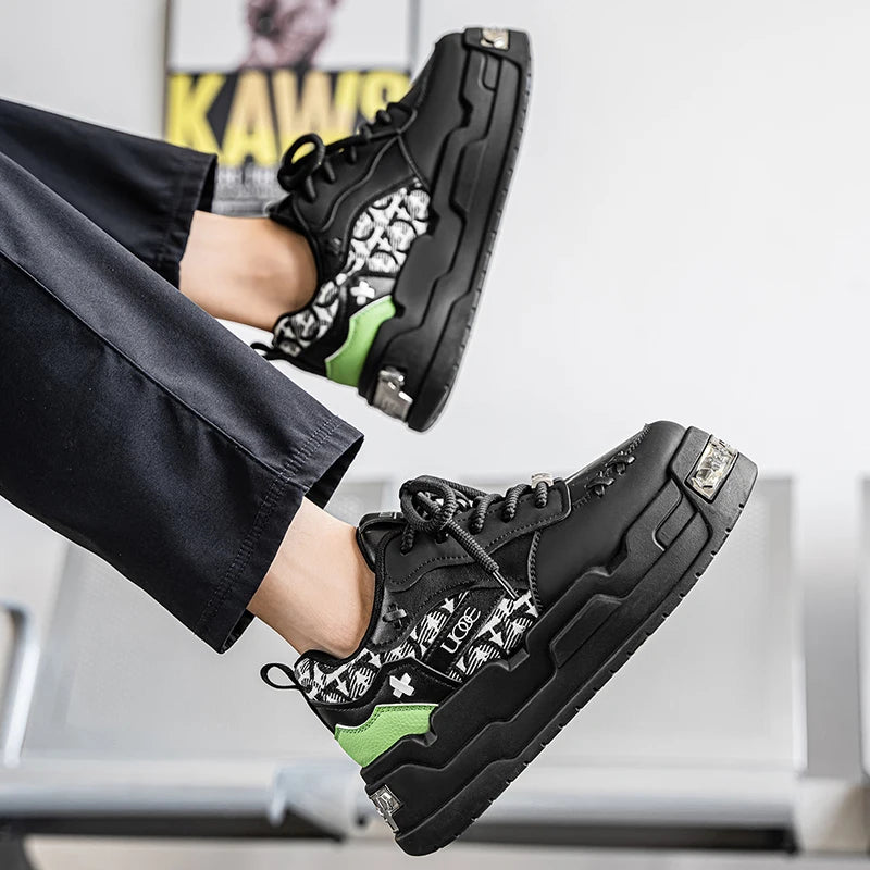 Men's Platform Sneakers - Metal Detail Vulcanized Sports Shoes