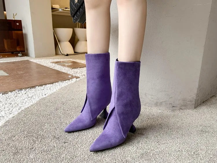 Women's Pointed Suede Short Plush Leather Ankle Boots
