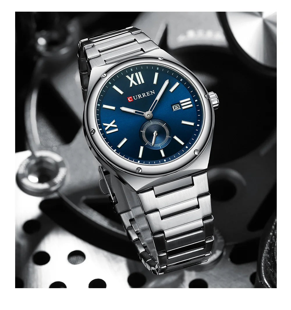 Premium Waterproof Business Watch - Luminous Date Display Stainless Steel Square Quartz