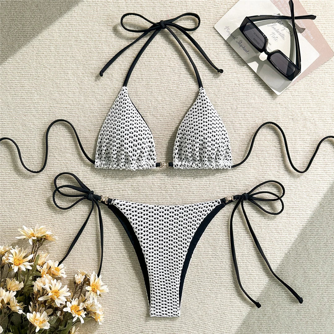 Women's Halter Hollow Out Bikini Swimsuit Two-pieces Bikini Set