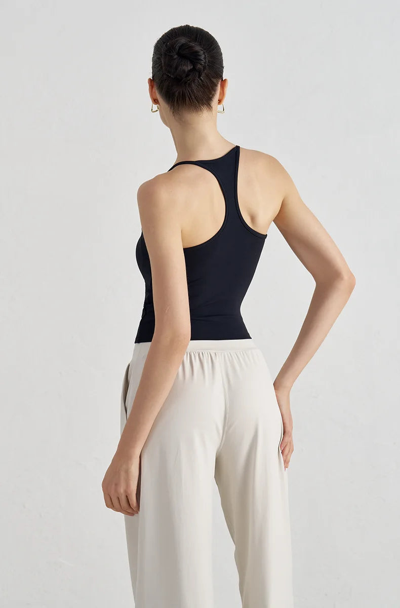 High Support Sports Bra with Fixed Cups - Breathable Nylon Fitness Top