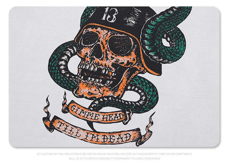 Men's Summer  Washed cobra skull print short-sleeved T-shirt