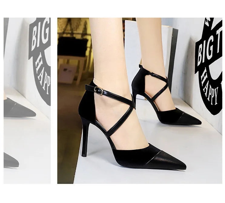 Women's 9 Cm Heels Hollow Cross Strap Heeled  Stilettos