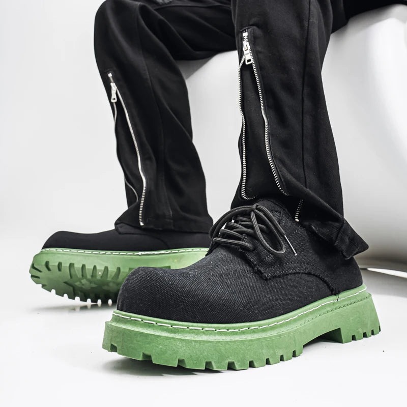 Men's Platform Denim Lace-up  Derby Shoes