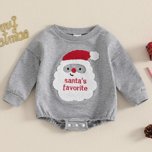 Christmas Santa Embroidery Fuzzy Romper - Baby Boys Girls Playsuit