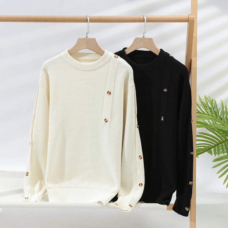 Mock Neck Knitted Sweater - Autumn Winter Warm Pullover Solid Colour