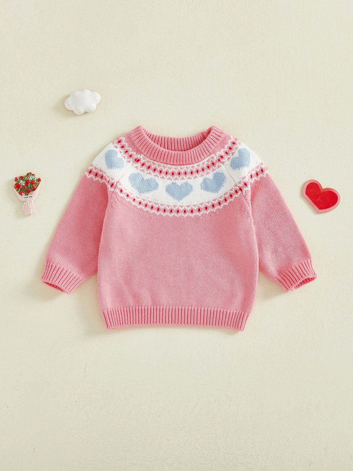 Valentine's Day Heart Pattern Sweater - Toddler & Kids Crewneck Pullover