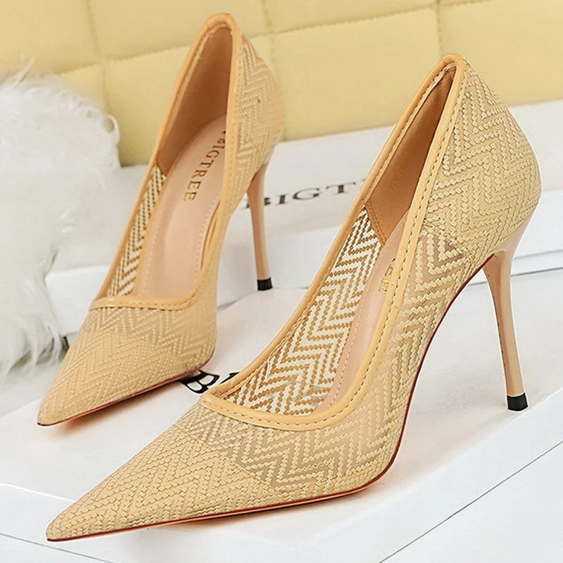 Women's Mesh Hollow Lace  Stiletto High Heels Shoes