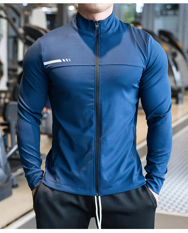 Men's Gym Fitness Running Sport Jacket Outdoor Workout Training Zipped Long Sleeve Shirt