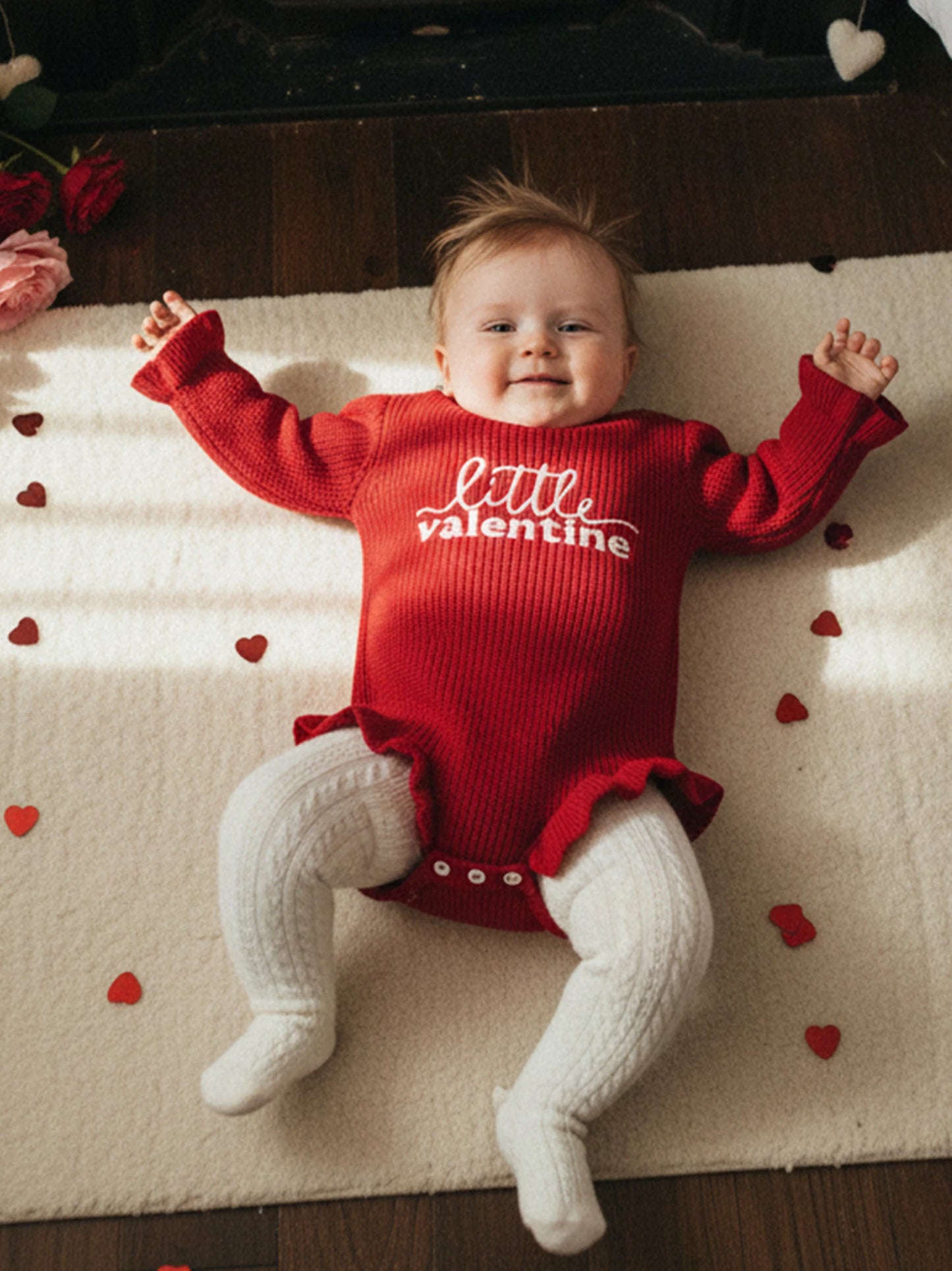Baby Girls Boys Valentine's Day Sweater Romper - Letter Embroidery Long Sleeve Jumpsuit 0-18M