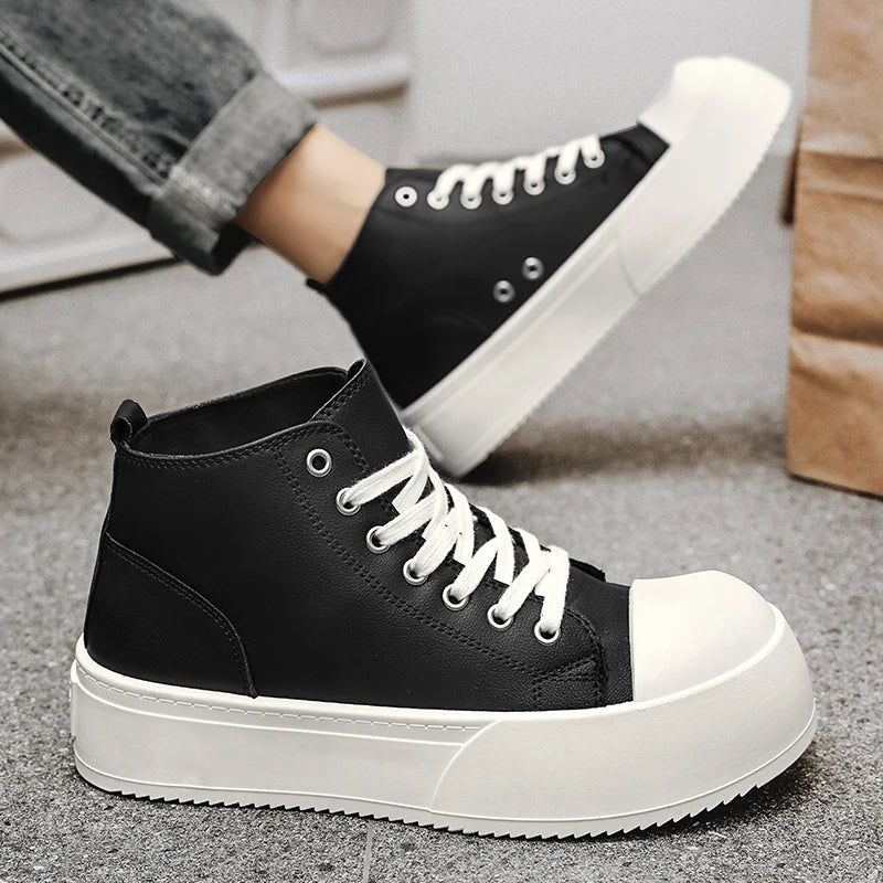 High-Top Platform Sneakers - Men's Leather Skateboard & Tennis Trainers