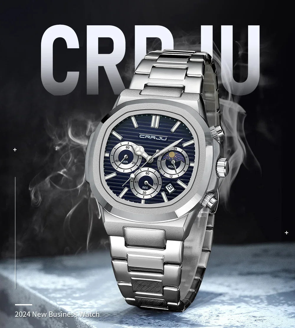 Men's Waterproof Pilot Chronograph Watch - Luminous Stainless Steel Timepiece