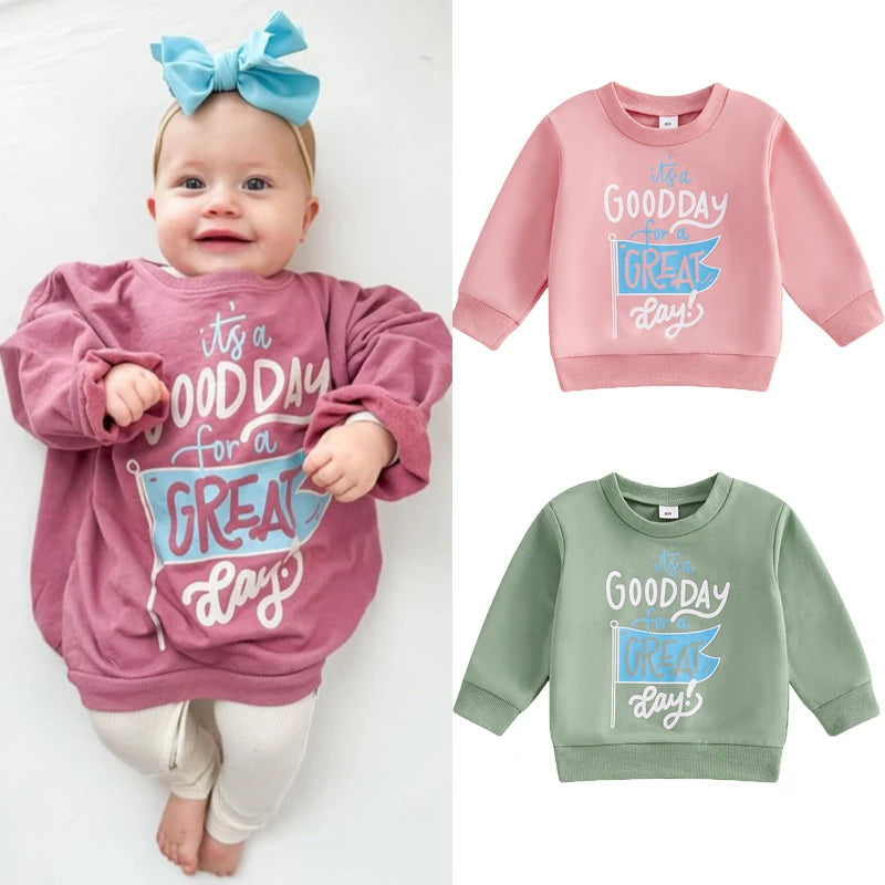 0-4Y Baby Boys Girls Sweatshirts Casual Long Sleeve Round Neck Flag Letter Print Pullovers Top