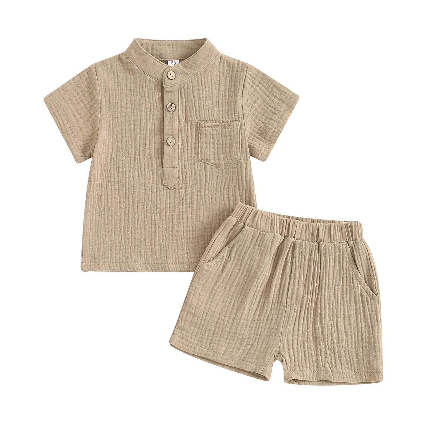 Little Boys Summer Gentleman Outfit Set - Solid Short Sleeve Top & Elastic Waist Shorts (0-4Y)