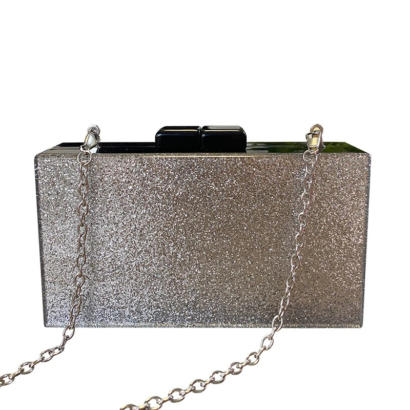 Women's  Acrylic Clutch Bling Golden Handbag - Shoulder Crossbody Handbag