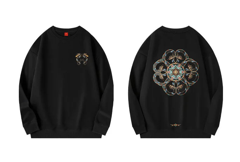 Snake Embroidery Crew Neck Sweater