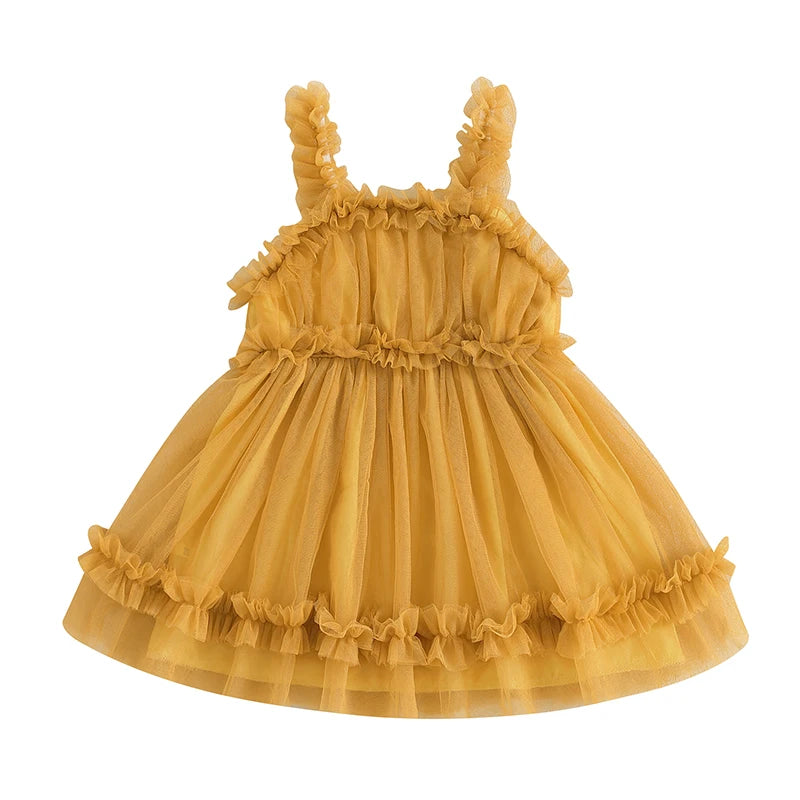 Girls' Summer Princess Dress - Sleeveless Mesh Ruffled Lace Tulle Sundress