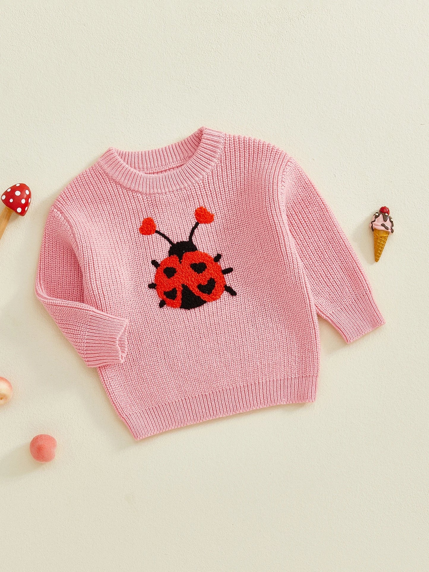 Baby & Toddler Knit Sweater - Ladybug Embroidery Pullover