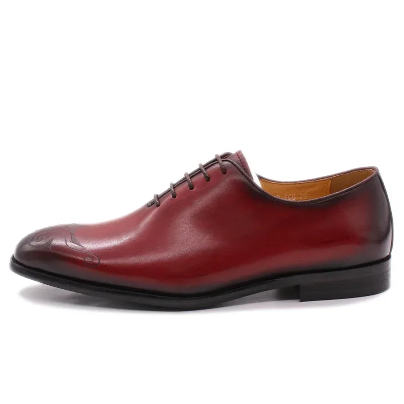 Men's Genuine Leather Oxford Shoes - Hand-Painted Red