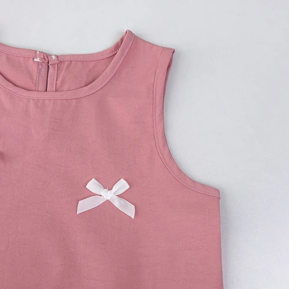 Girl's Summer Casual Round Neck Bow Sleeveless Princess Dress