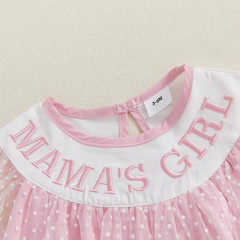 Baby Girls Birthday Romper Dress - Short Sleeve Dots Letters Embroidery Tulle Jumpsuit