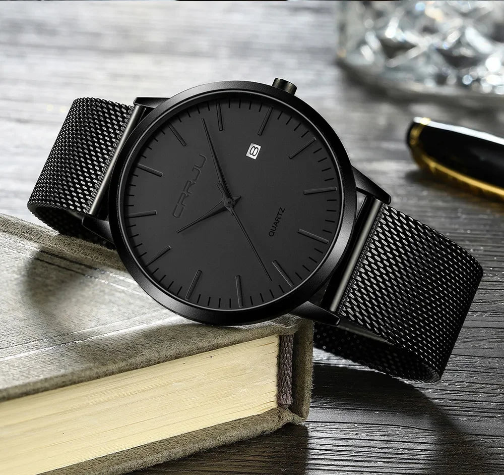 Ultra Slim Stainless Steel Watch - 40mm Mesh Strap Men's Automatic Wristwatch