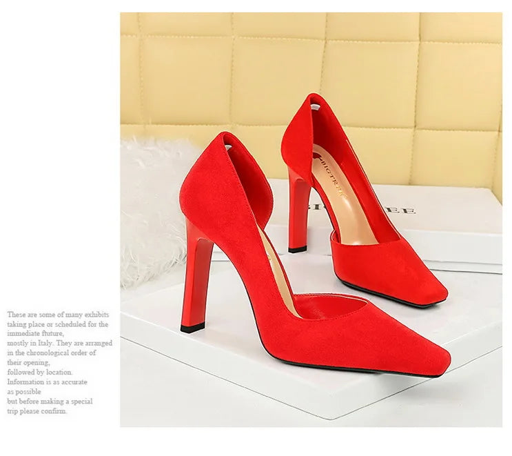 Women's 10.5 CM Heels Square Head Pumps Block Heels