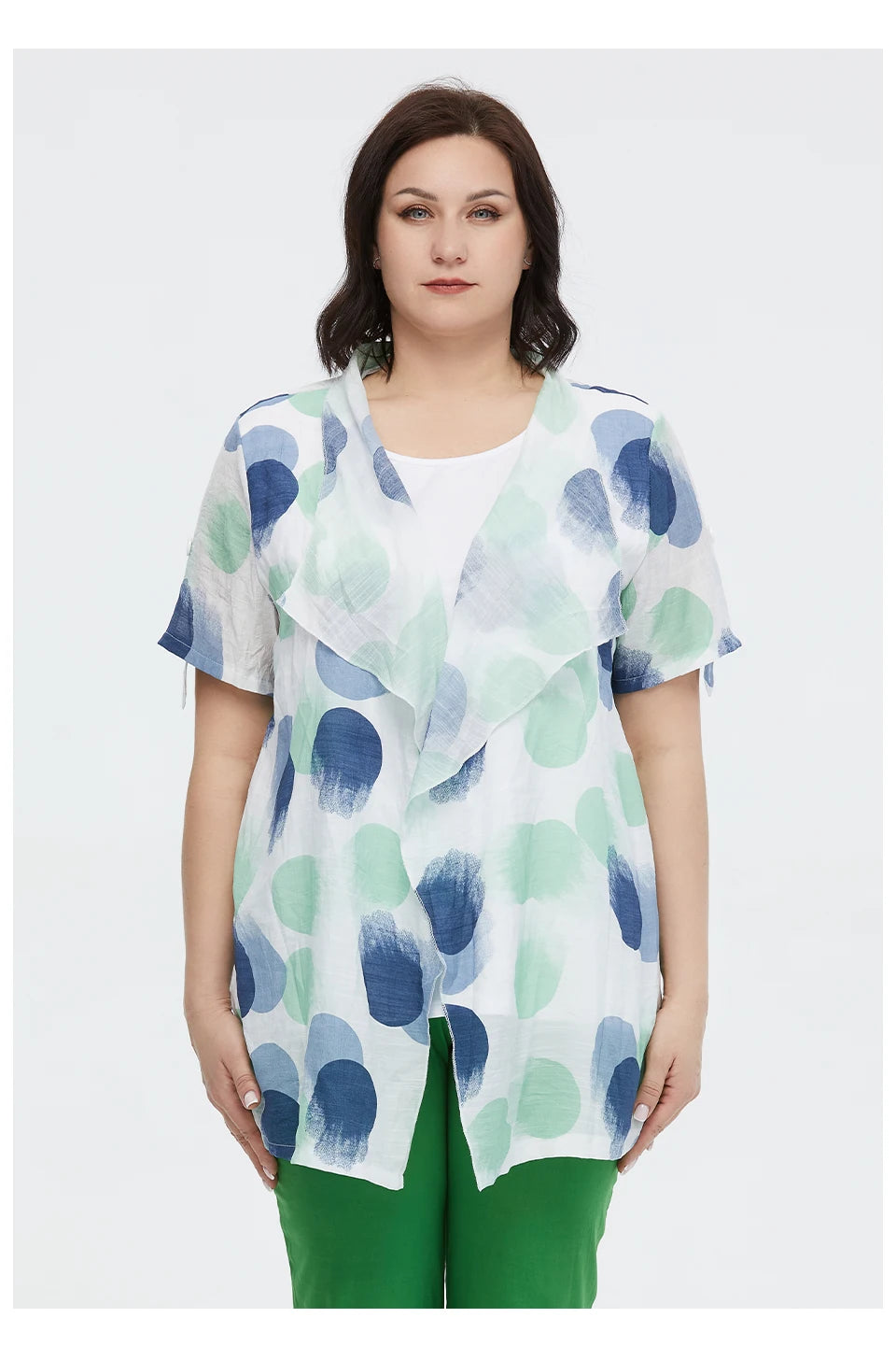 Women's Oversized Fake Two-Piece Print Shirt Blouse