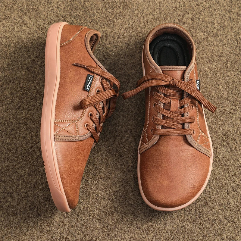 Men's Casual Leather Sneakers - Lace-Up Running Sports Shoes