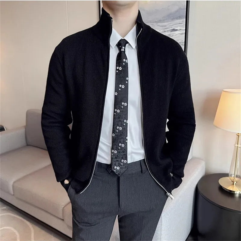 Men's Autumn Winter Stand Collar Casual Knitted Cardigan