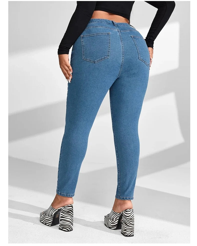 Women Plus Size Full Length High Waist Stretchy Pencil Curve Denim Jeans