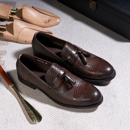 Men's Tassel Genuine Leather Slip on Daily Casual  Handmade Office Wedding Loafer Shoes