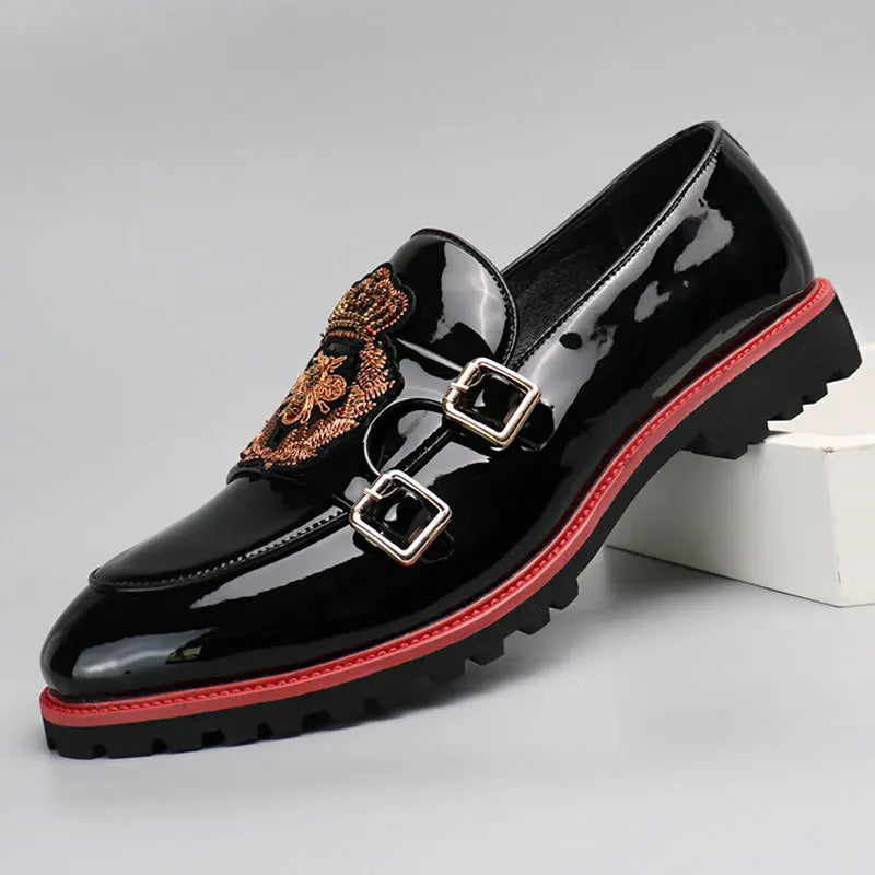 Men's Leather Embroidery Slip On Loafers Shoes