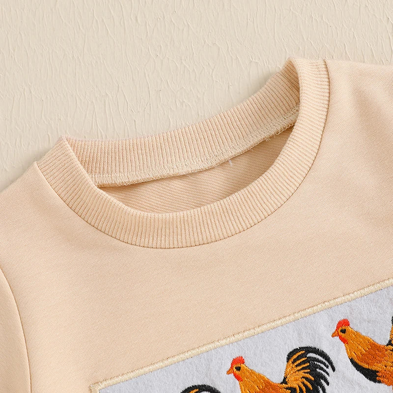 0-4Y Toddler Kids Boys Clothes Sets Rooster Embroidery Short Sleeve T-shirts Elastic Waist Shorts 2PCS