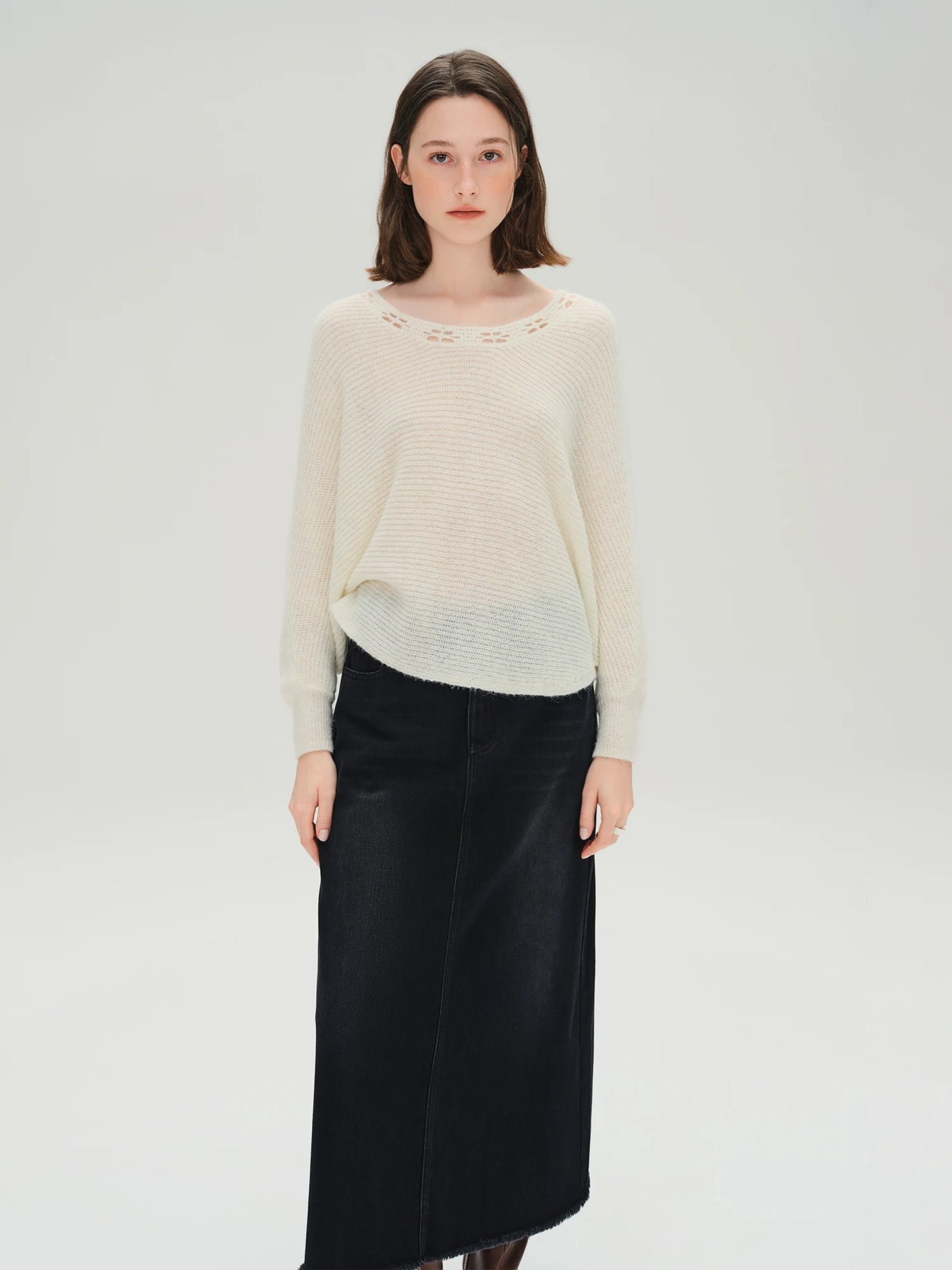 Black Denim Skirt High Waist Slimming Long Midi Skirt