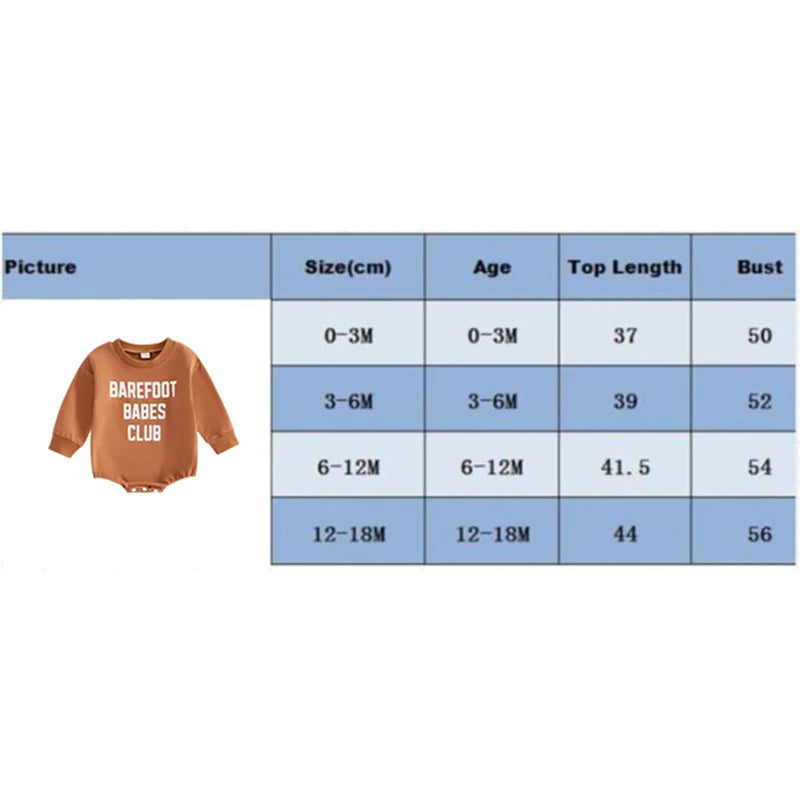 0-18M Baby Boys Girls Sweatshirt Romper Letter Print Long Sleeve Jumpsuit Babygrow