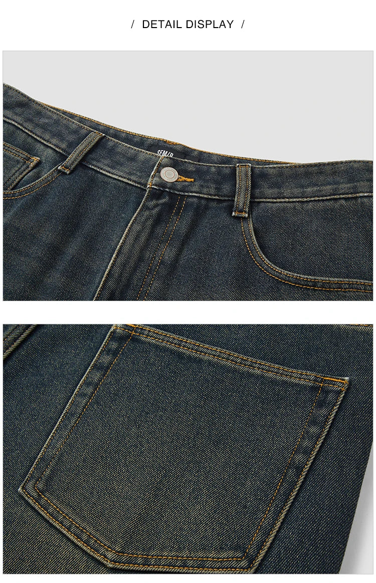 Vintage Washed Whiskered Loose Fit Straight Leg Jeans - Men's Classic Casual Denim
