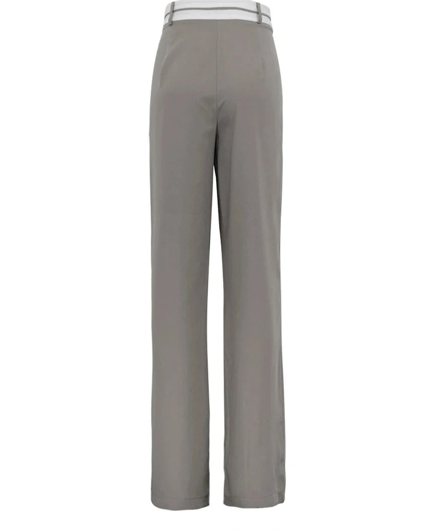 Women's Elegant Loose High Waist Straight Casual Chic Spliced Trousers