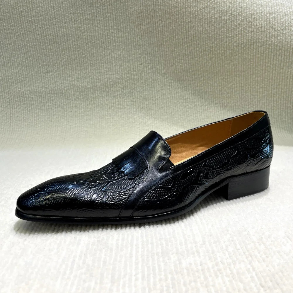 Men's Genuine Leather Penny Loafers Handmade Tassel Slip-On  Wedding Banquet Casual Business Shoes