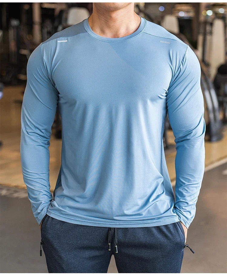 Men's Sports Fitness Long Sleeve Outdoor Badminton Quick Dry Training Casual Thin Running Top Bodybuilding Sportswear T-Shirt