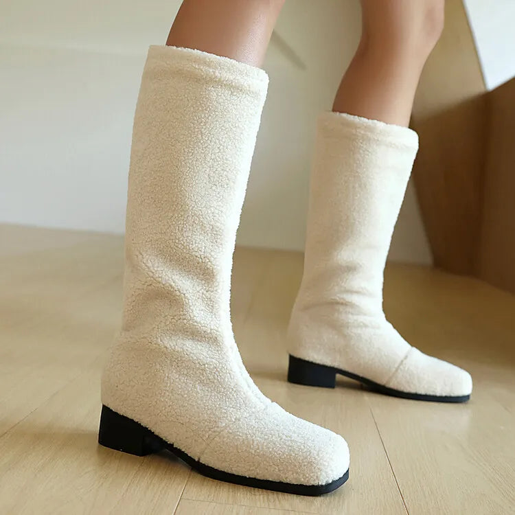 Women's Artificial Wool Winter Knee High Boots with Short Plush Lining